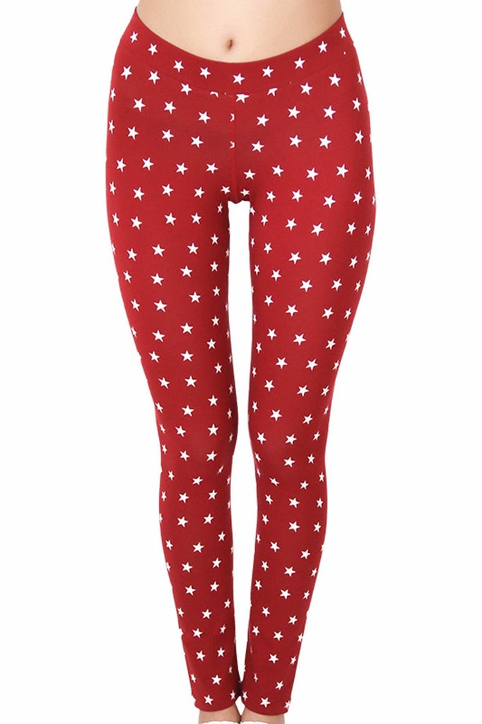 1611-07 | Women Leggings cotton jersey - Dark Red with white stars