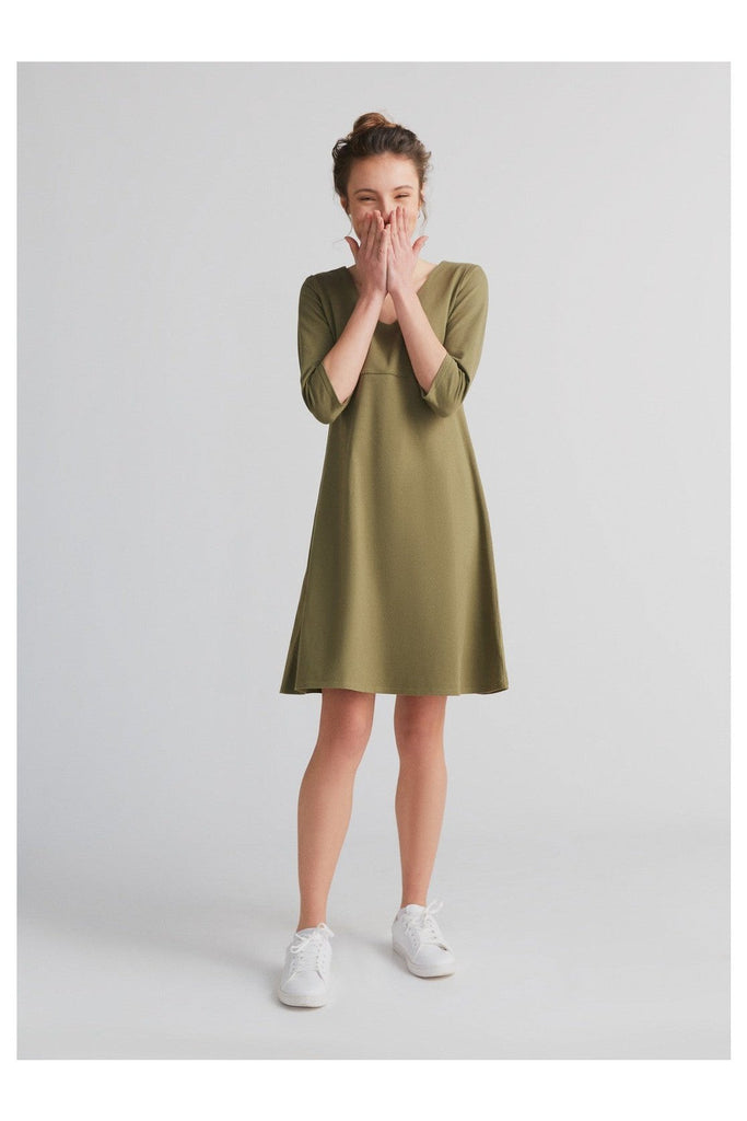 1737-041 | 3/4 Arm V-Neck Dress, Olive
