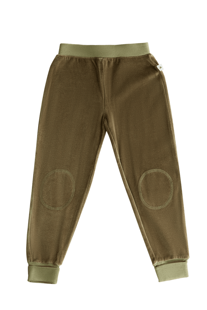 2157 OL | Kids Velvet Pant with narrow waistband - Olive Green